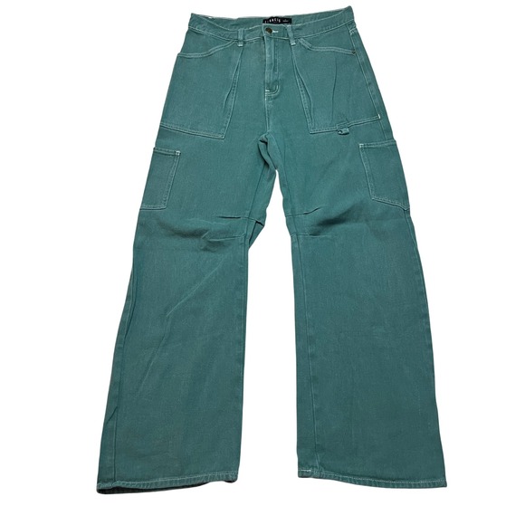 Lioness Pants - Lioness Cargo Pants Womens L Green Field Day Carpenter Wide Leg Utility Cotton